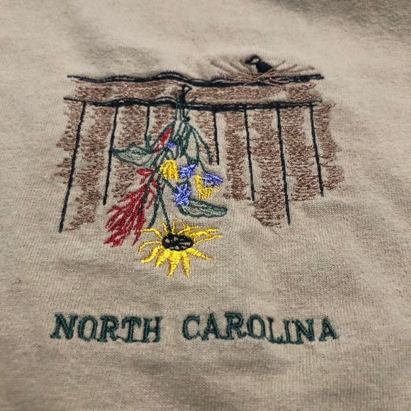 Vintage 90s Light Brown Crew Neck Tee w/ Embroidered Design on Front SZ XL - Picture 3 of 8